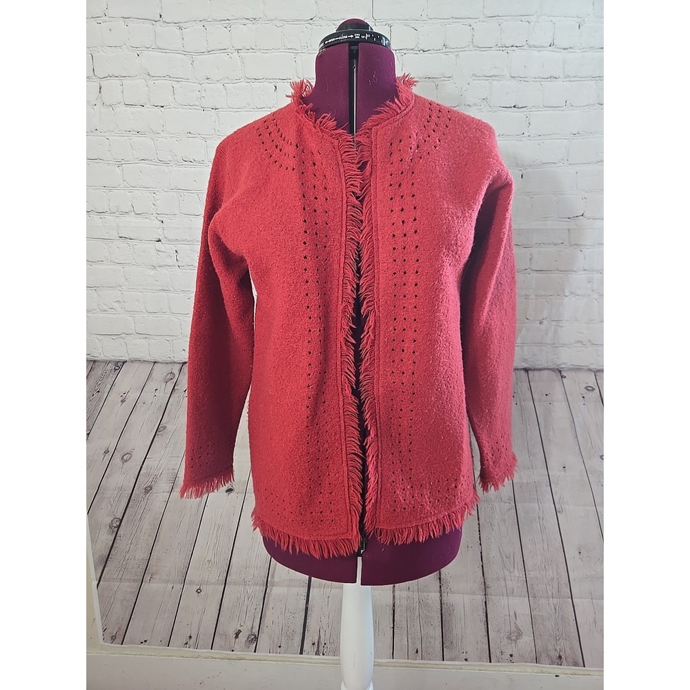 Susan Bristol Women's Salmon 100% Wool Cardigan Sz Lg Art Teacher Lagenlook